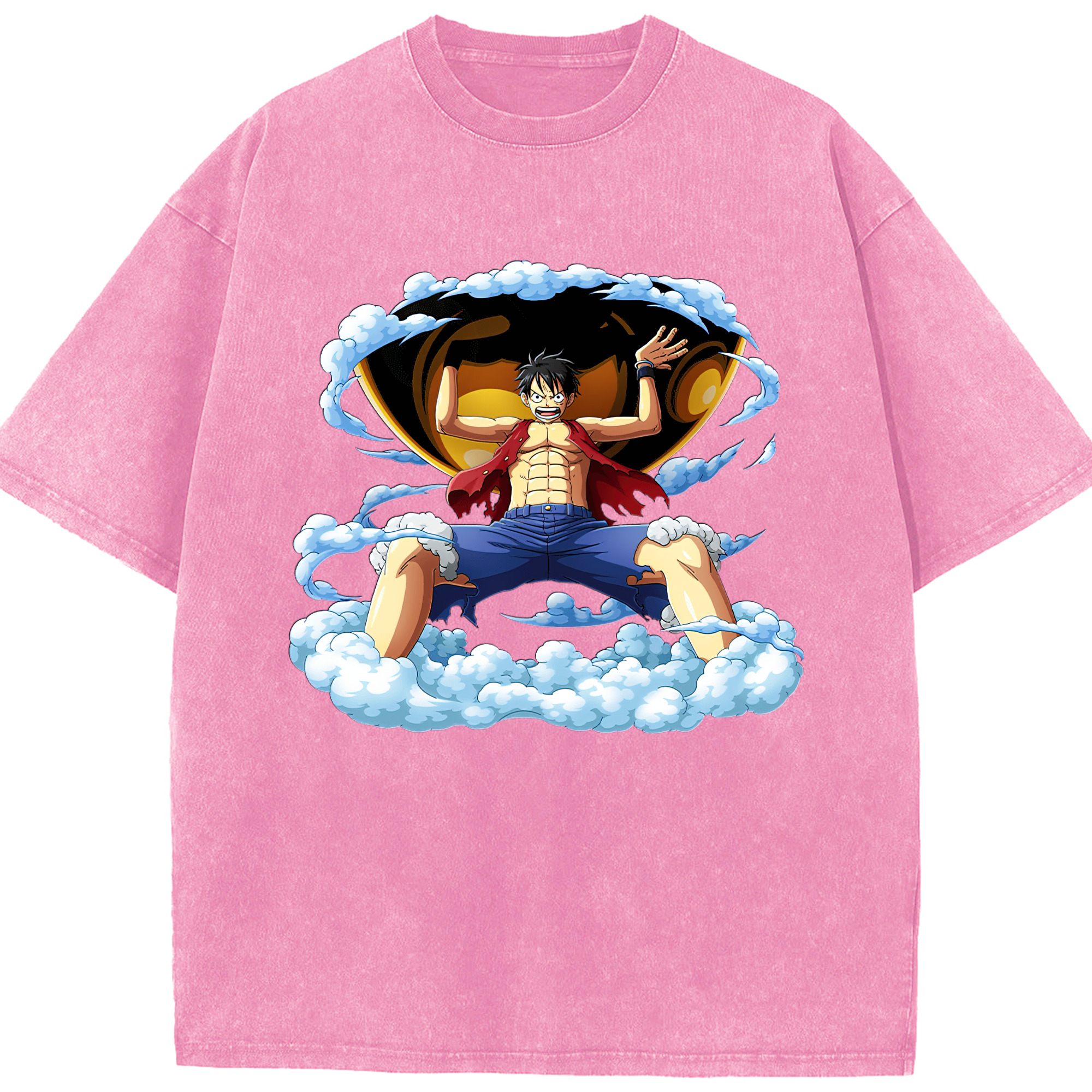 ワンピース モンキー・D・ルフィ ONE PIECE Monkey D. Luffy 綿100% ヴィンテージ風 半袖Tシャツ（フロントプリント）